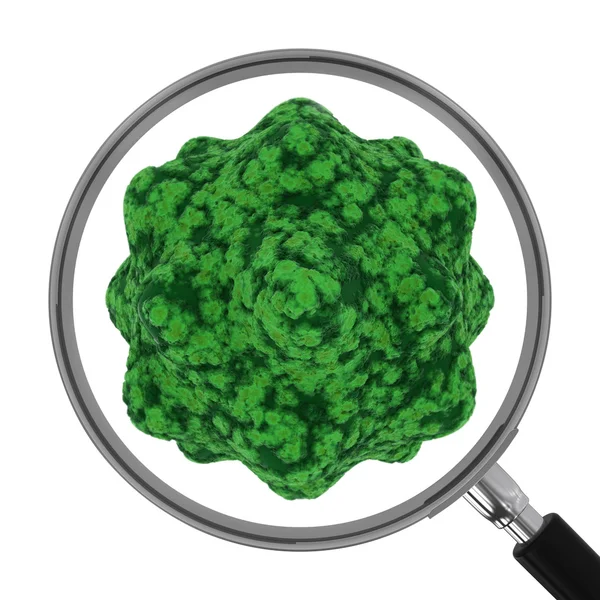 Germe de vírus sob lupa Isolado na ilustração 3D branca — Fotografia de Stock