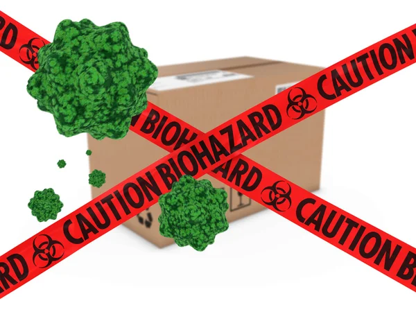 Virus infetto pacchetto dietro cautela Biohazard Tape 3D Illustrazione — Foto Stock