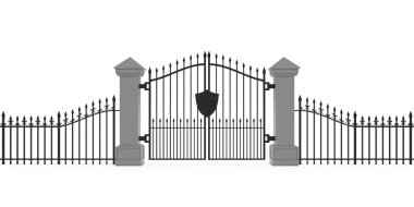 Gotik mezarlığı Gates izole üzerinde beyaz arka plan 3d çizim