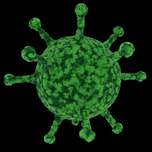 Esporo de vírus verde isolado em fundo preto - Ilustração 3D — Fotografia de Stock