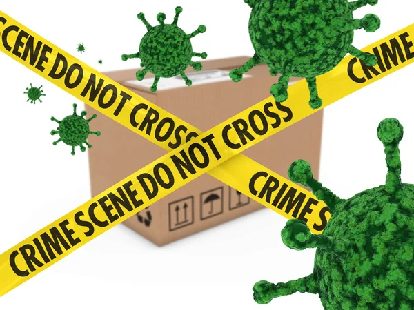 Virus infetto pacchetto dietro scena del crimine Nastro 3D Illustrazione — Foto Stock