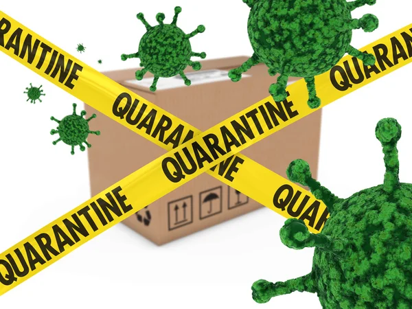 Wirusa zainfekowanych pakiet za kwarantanny taśmy 3d ilustracja — Zdjęcie stockowe