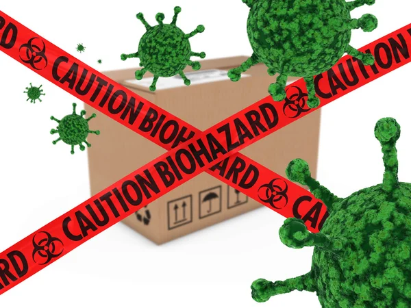 Virus infetto pacchetto dietro cautela Biohazard Tape 3D Illustrazione — Foto Stock