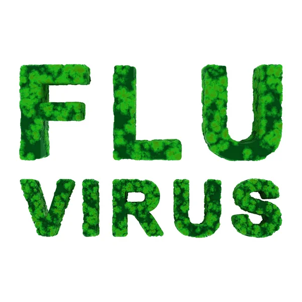 Verde FLU VIRUS Testo isolato su sfondo bianco Illustrazione 3D — Foto Stock