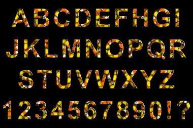 Cadılar Bayramı şekerli Mısır yazı tipi alfabe siyah izole 3d çizim