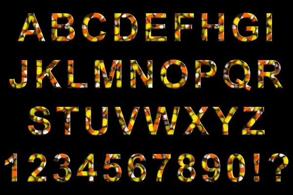 Cadılar Bayramı şekerli Mısır yazı tipi alfabe siyah izole 3d çizim