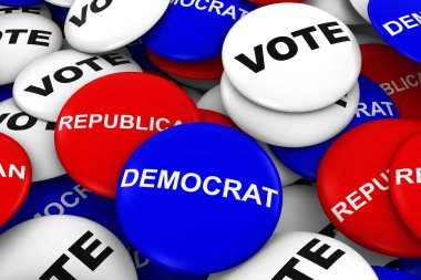 Bizim seçimler kavramı - Demokrat, Cumhuriyetçi ve oy kampanya iğne kazık 3d çizim