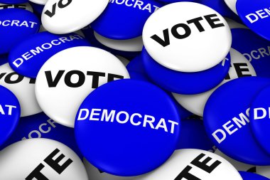 Demokrat kavramı - kampanya düğmeleri yığın oy 3d çizim