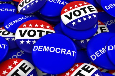 Demokrat kavramı - kampanya düğmeleri yığın oy 3d çizim