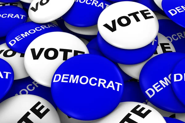 Demokrat kavramı - kampanya düğmeleri yığın oy 3d çizim