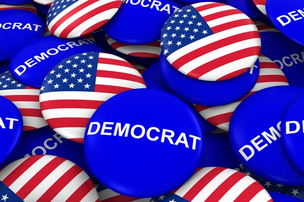 미국 선거-민주당 파티 캠페인 핀와 미국 국기 버튼을 3d 그림 — 스톡 사진