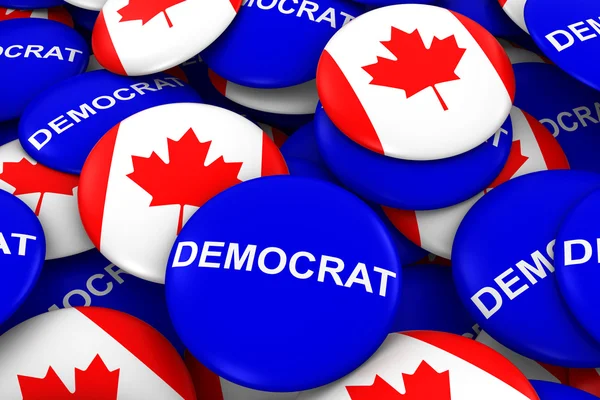 Pinos da campanha do partido democrata e ilustração 3D dos botões canadenses da bandeira — Fotografia de Stock
