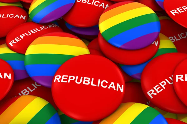 Concepto de Derechos Gay del Partido Republicano - Botones de Bandera Arco Iris y Botones de Campaña Ilustración 3D —  Fotos de Stock