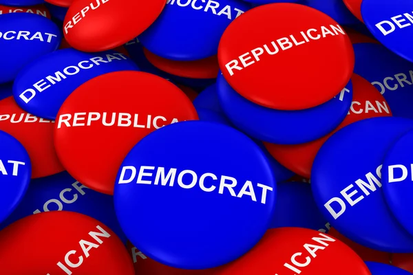 Demokrat Parti vs Cumhuriyetçi parti kampanya düğmeleri kazık 3d çizim