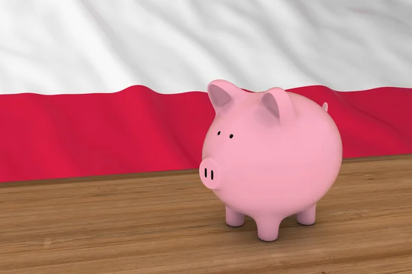 Концепція фінансів Польщі - скарбничку перед польський прапор 3d ілюстрація — стокове фото