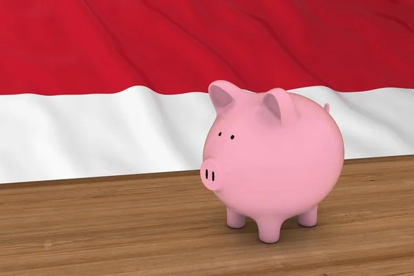 Monaco/Indonesia Finance Concept - Piggybank in front of Monegasque/Indonesian Flag 3D Illustration — Stock Photo, Image