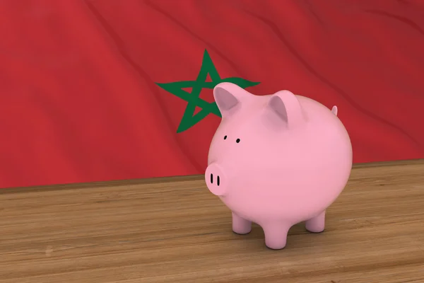 Morocco Finance Concept - Piggybank delante de Moroccan Flag 3D Illustration —  Fotos de Stock