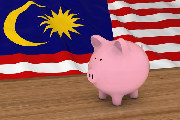 マレーシア金融コンセプト - Piggybank マレーシアのフラグの前に 3 d 図 — ストック写真