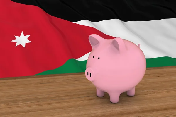 Jordan Finans kavramı - Ürdün bayrağı önünde Piggybank 3d çizim — Stok fotoğraf