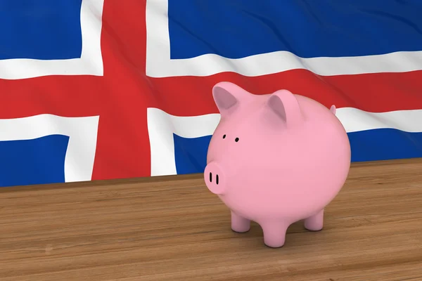 Islandia Finance Concept - Piggybank delante de Icelandic Flag 3D Illustration — Foto de Stock