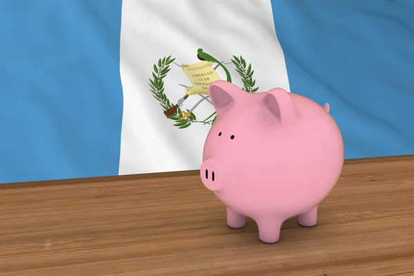 Guatemala finans konceptet - Piggybank framför Guatemalas flagga 3d Illustration — Stockfoto