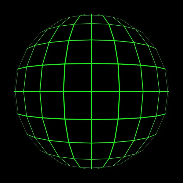 Malha de esfera 3D com brilhantes linhas de grade verde Ilustração 3D — Fotografia de Stock