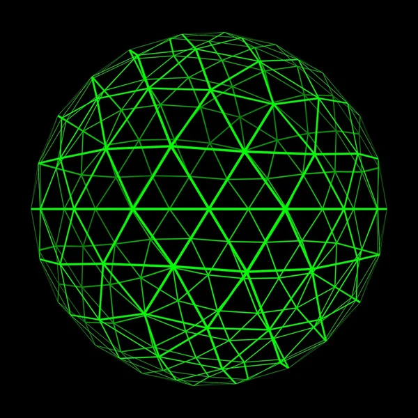 Rete geosfera 3D con linee di griglia verde brillante Illustrazione 3D — Foto Stock