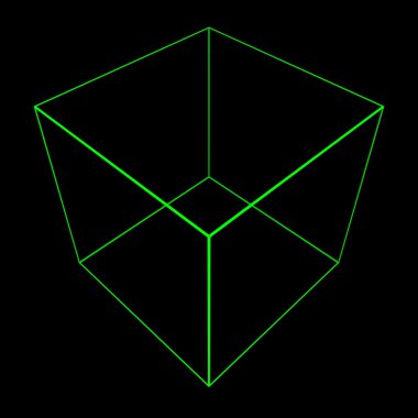 3D küp Mesh ile parlayan yeşil kenar çizgileri 3d çizim