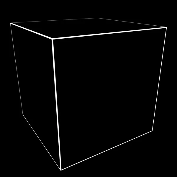 Malha de cubo 3D com linhas de borda branca Ilustração 3D — Fotografia de Stock