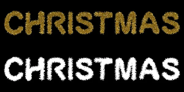 Gold Christmas Tinsel Text with Alpha Mask Channel for Easy Clipping - 3D Illustration — Stockfoto