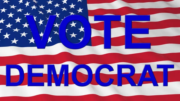 Oss-valet - amerikanska flaggan med blå rösta demokrat Text 3d Illustration — Stockfoto