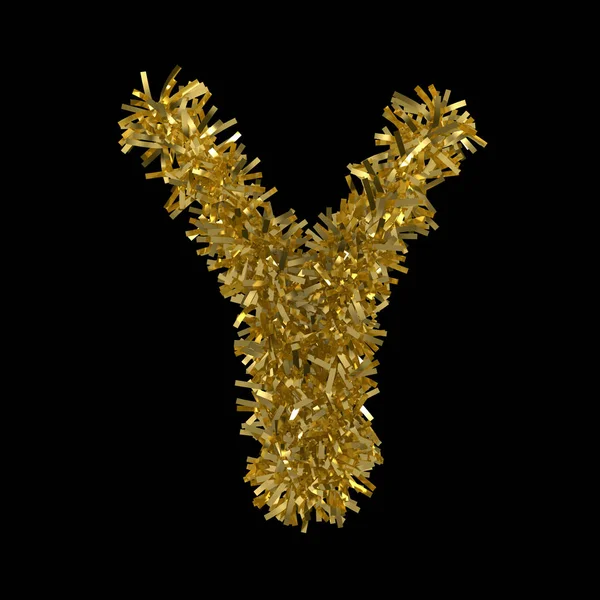 Letra Y hecha de Hojalata de Navidad de Oro Aislada en Negro - Ilustración 3D —  Fotos de Stock