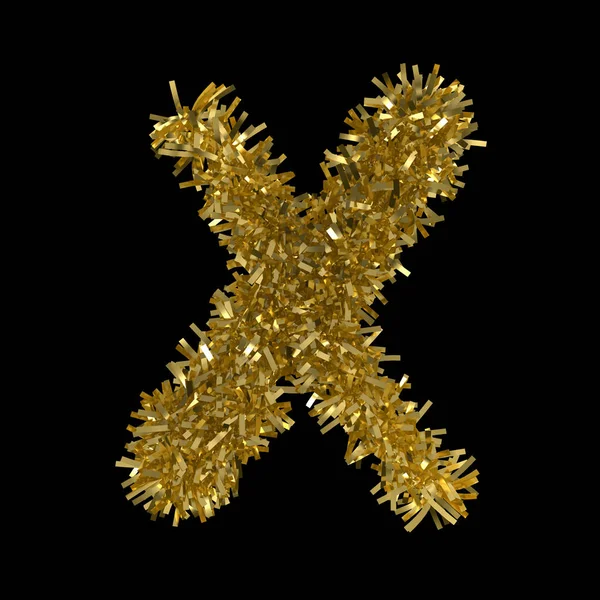 Písmeno X z Gold vánoční pozlátko izolované na černé - 3d ilustrace — Stock fotografie