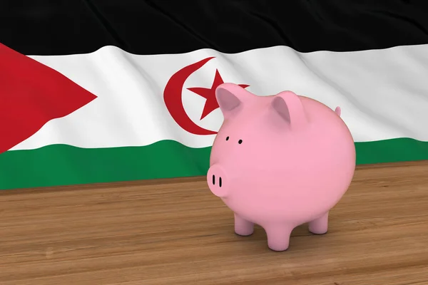 Western Sahara Finance Concept - Piggybank en frente de Sahrawi Flag 3D Illustration —  Fotos de Stock