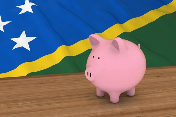 Solomon Island Finance Concept - Piggybank delante de Solomon Islands Flag 3D Illustration —  Fotos de Stock
