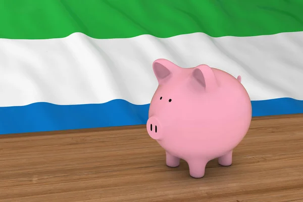 Sierra Leone Financiën Concept - spaarpot in front van Sierra Leone vlag 3d illustratie — Stockfoto