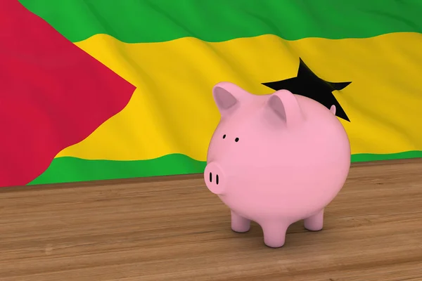 Concepto de Finanzas Santo Tomé y Príncipe - Piggybank frente a Sao Tomean Flag Ilustración 3D —  Fotos de Stock