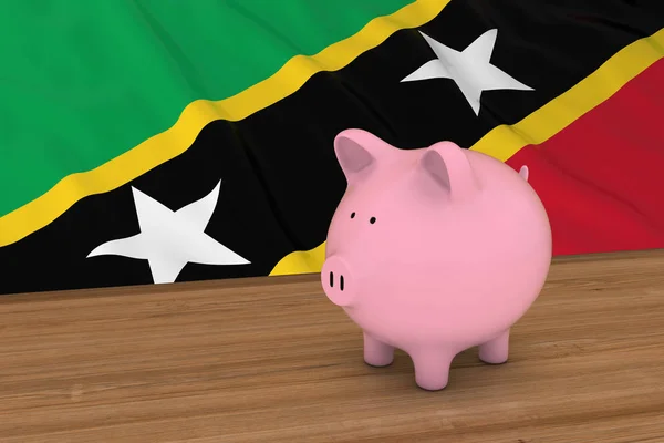 Piggybank framför Saint Kitts och Nevis flagga 3d Illustration — Stockfoto