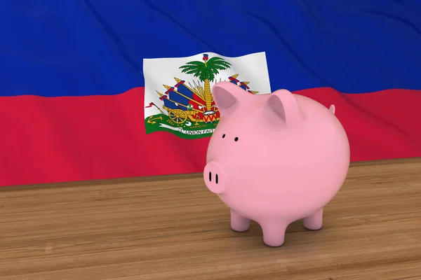 Haiti Finance Concept - Salvadanaio davanti alla bandiera haitiana Illustrazione 3D — Foto Stock