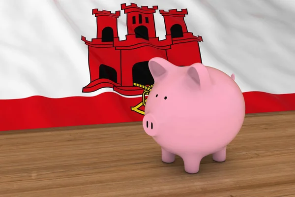 Gibraltar Finance Concept - Piggybank перед Gibraltar Flag 3D Illustration — стоковое фото
