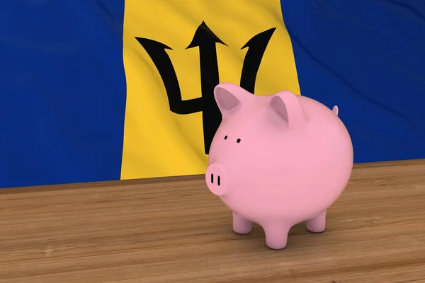 Barbados finans konceptet - Piggybank framför barbadisk flaggan 3d Illustration — Stockfoto