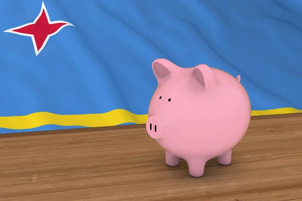 Conceito de Finanças de Aruba - Piggybank na frente da Bandeira Aruban Ilustração 3D — Fotografia de Stock