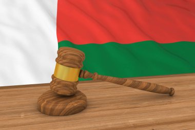 Madagaskar hukuk kavramı - yargıcın arkasında Madagaskar bayrağı tokmak 3d çizim