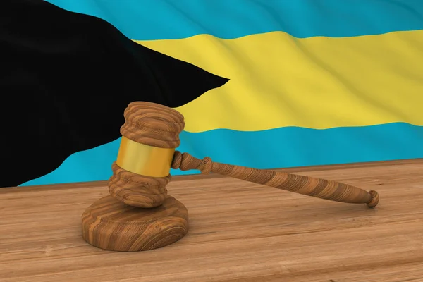 Concepto de Derecho de las Bahamas - Bandera de las Bahamas Detrás del Martillo del Juez Ilustración 3D —  Fotos de Stock