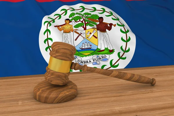 Belize hukuk kavramı - yargıcın arkasında Belize bayrağı tokmak 3d çizim — Stok fotoğraf