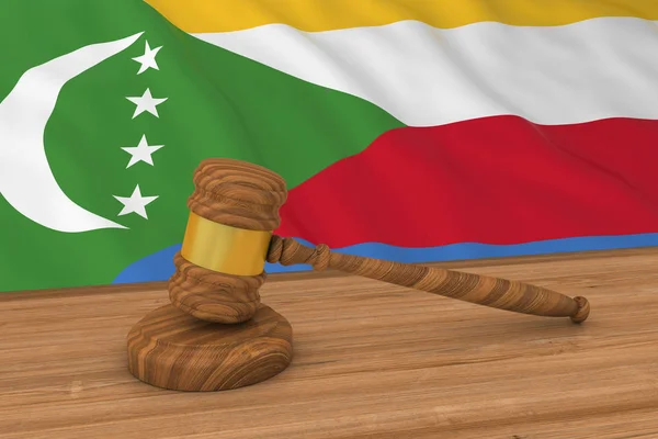 Концепция коморского права - флаг Коморских островов за молотком судьи 3D иллюстрация — стоковое фото