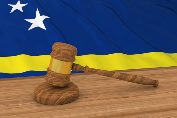 Conceito de Direito Curacaoano - Bandeira de Curaçao Atrás do Gavel 3D Ilustração do Juiz — Fotografia de Stock