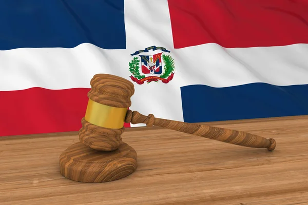 Dominican Law Concept - Bandiera della Repubblica Dominicana dietro l'illustrazione 3D di Gavel del giudice — Foto Stock