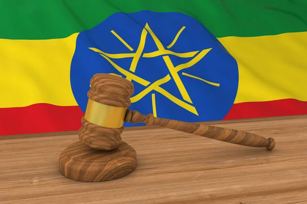 Conceito de lei etíope - Bandeira da Etiópia por trás da ilustração 3D do martelo do juiz — Fotografia de Stock