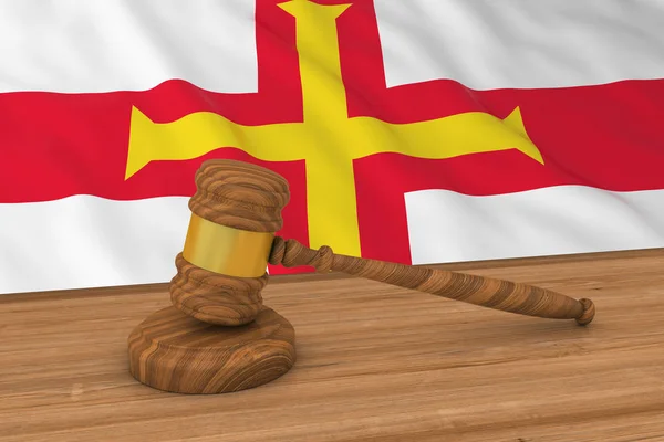 Channel Islands Law Concept - Flag of Guernsey Behind Judge\'s Gavel 3D Illustration
